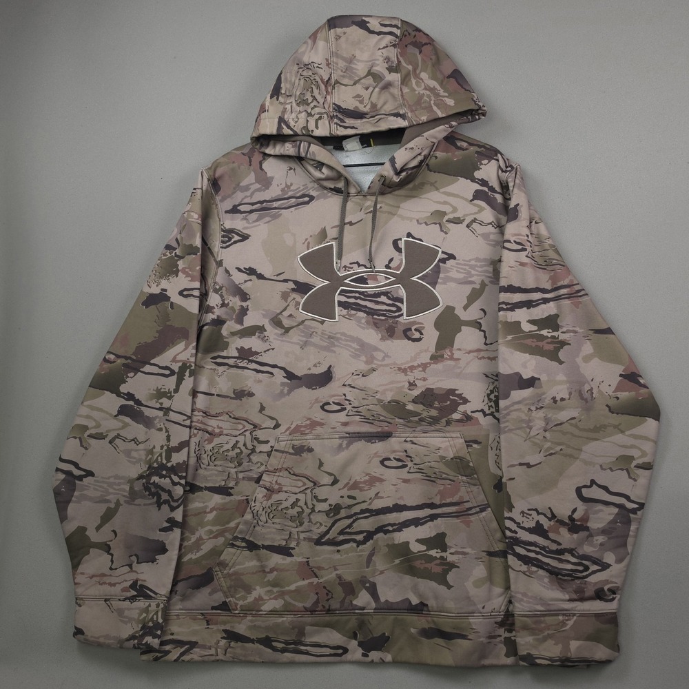 Under Armour Storm Hunting Hoodie Mens XL Barren Camo Big Logo Sherpa Lined Warm